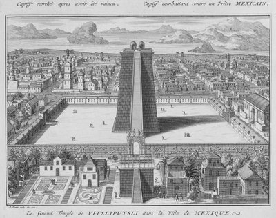 墨西哥城的Vitsliputsli大寺，宗教仪式和风俗的插图，由Bernard Picart（1673-1733）1722年刻 作者 法语学校