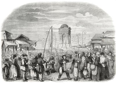 无辜者在巴黎与喷泉一起游行--埃德蒙-特克西尔1852年创作的《巴黎表》中的版画。 作者 法语学校