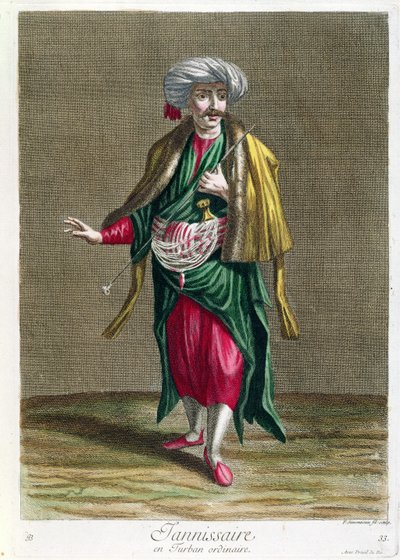 来自黎凡特服饰版画集的Janissary，由Philippe Simonneau雕刻（1685-c.1753）1707-08 作者 法语学校