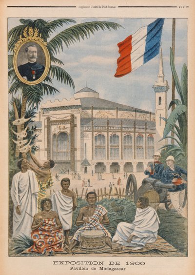 巴黎1900年世界博览会马达加斯加馆，1900年4月1日“Le Petit Journal”插图（彩色光刻） 作者 法语学校