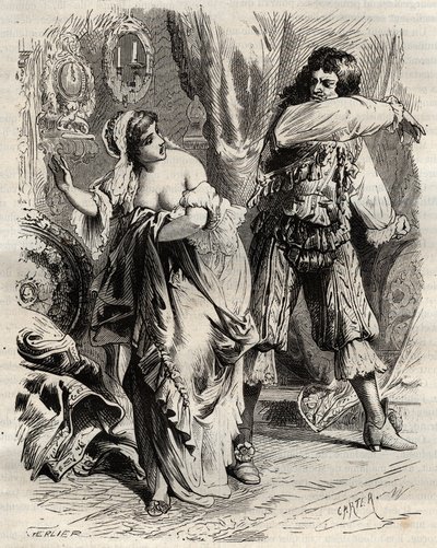 蒙特斯潘侯爵，路易-亨利（Louis-Henri）-德-帕尔达兰-德-贡德林（1640-1691），掌掴了他的妻子，蒙特斯潘侯爵夫人（Francoise Athenais），由罗什夸特-莫特马尔（或蒙特斯潘夫人）（1640-1707），因为她根据基的命令拒绝向他 作者 法语学校