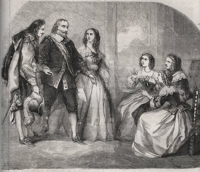 蒙特斯潘侯爵，路易-亨利（Louis-Henri）-德-帕尔达朗-德-贡德林（1640-1691）（左）前来向罗什夸特-莫特马尔的弗朗索瓦兹-雅典娜（Francoise-Athenais）（当时的蒙特斯潘侯爵夫人或蒙特斯潘夫人）提亲。 作者 法语学校