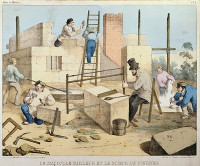 梅森，石刀和石锯工，1860年 作者 法语学校