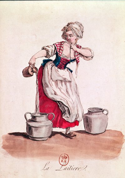 挤奶女工，1785年（彩色雕刻） 作者 法语学校