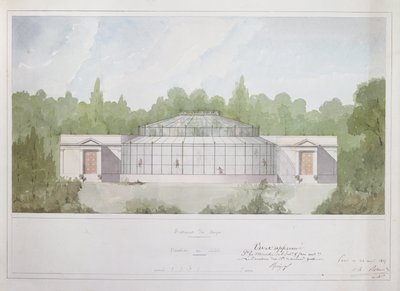 巴黎Jardin des Plantes的猴子屋，1835年（墨水和纸上的纸） 作者 法语学校
