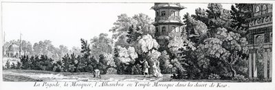 位于Kew的宝塔，清真寺和阿尔罕布拉宫或摩尔人寺庙，来自Jardins Anglo-Chinois a la Mode，由George Louis le Rouge出版，出版于1775-78 作者 法语学校