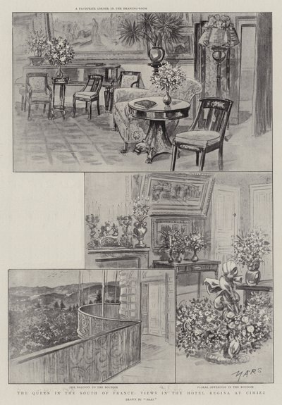 法国南部的女王，Cimiez 的里贾纳酒店的景色（石版画） 作者 法语学校