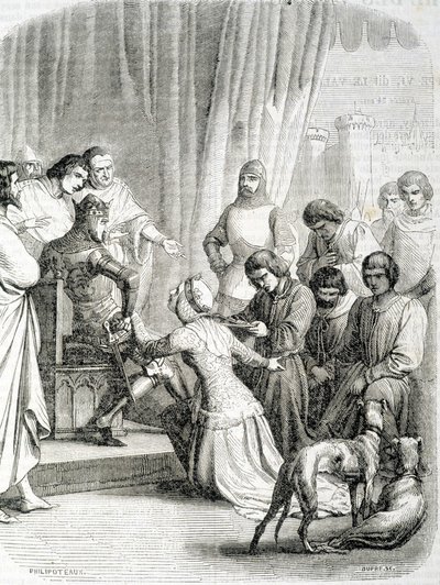 英国女王（Philippa de Hainaut）为加莱的居民向她的丈夫爱德华三世致谢（加莱6个资产阶级的插曲）。 作者 法语学校