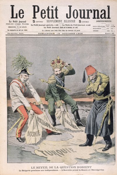 东方国家和巴尔干地区问题的复兴，涵盖了Le Petit Journal，1908年10月18日的插图（彩色雕刻） 作者 法语学校