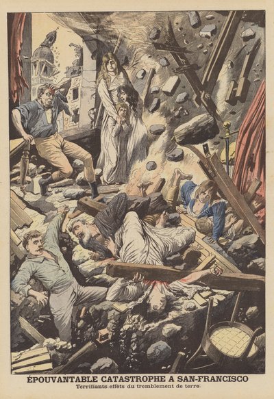1906年旧金山地震（彩色平版印刷）。 作者 法语学校