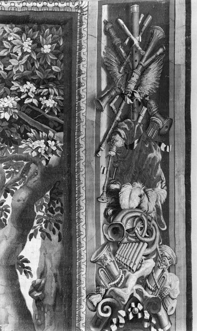 四季挂毯，边境，乐器，c.1670，Gobelins工厂（详细） 作者 法语学校