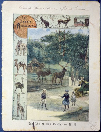 巴黎Jardin dAcclimatation的Stag House，c.1900（彩色雕刻） 作者 法语学校
