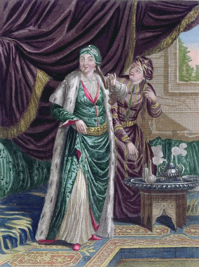 来自Levant服饰系列的Sultana Asseki，由Gerard Jean Baptiste Scotin（1671-1716）雕刻1707-08 作者 法语学校