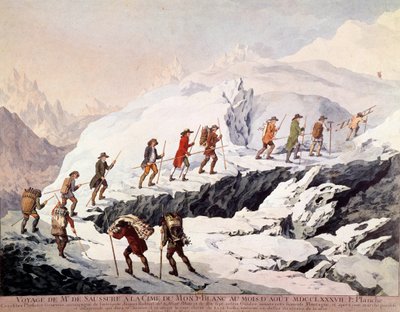 瑞士自然学家索绪尔的霍拉斯-本尼迪克特（Horace-Benedict）（1740-1799）和法国登山向导雅克-巴尔马特于1787年8月第二次登上了勃朗峰。 作者 法语学校