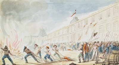 夺取杜伊勒里，1792年8月10日（彩色雕刻） 作者 法语学校
