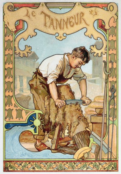 皮匠》，来自一本手工艺书的插图，约1899年（彩色平印）。 作者 法语学校