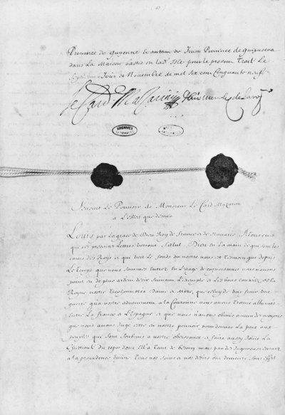 比利牛斯条约，由红衣主教Jules Mazarin（1602-61）和Don Luis Mendez de Haro（1598-1661）于1659年11月7日签署 作者 法语学校