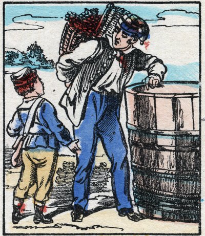 酿酒师。在 "La chanson des metier "中的雕版画。埃皮纳成像，19世纪末。私人收藏 作者 法语学校