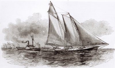游艇美国在1851年的Le Monde Illustre，1851年的考斯帆船赛中处于领先地位 作者 法语学校