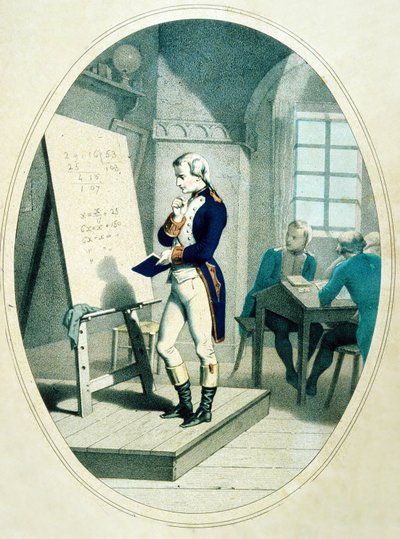 年轻的拿破仑，1779年在法国布里恩的军事学院（彩色雕刻） 作者 法语学校