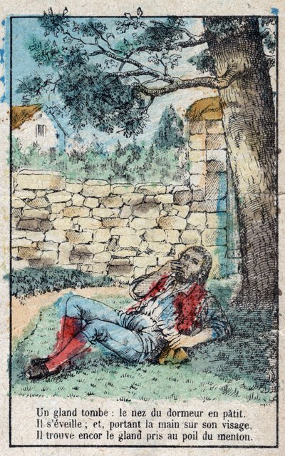 橡子和南瓜。Jean de La Fontaine (1621-95)的寓言。19世纪末的埃皮纳尔影像。 作者 法语学校
