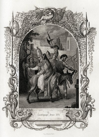 The antipope John XVI (997 to 998). Engraving to illustrate Histoire des popes by Maurice Lachatre (1814-1900), librairie du progres, Paris. 作者 法语学校
