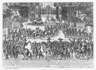 The arrival of Mehmed Celebi Efendi, ambassador of Sultan Ahmed III of Turkey, at the Tuileries to be received by Louis XV in 1721 (engraving) 作者 法语学校