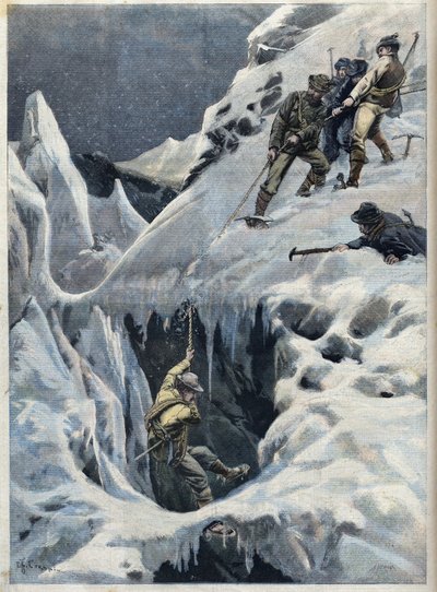 勃朗峰（Mont Blanc）的灾难：旅行者和他们的向导在探险过程中的死亡，载于" Le Petit Parisien "。 作者 法语学校