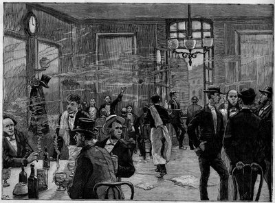巴黎蒙马特街的一家咖啡店的咖啡男孩，载于1886年的《图画世界》。 作者 法语学校