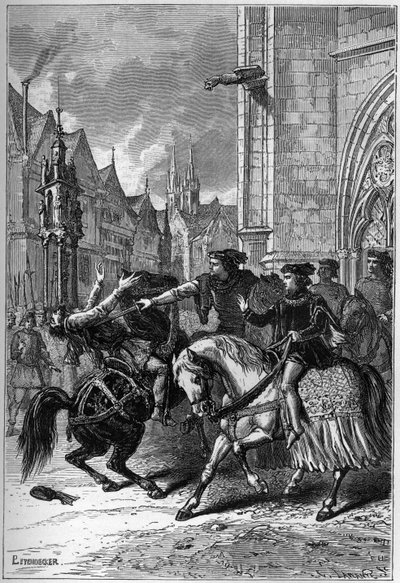 1381年农民起义期间瓦特-泰勒在伦敦史密斯菲尔德的死亡 - 英国革命家瓦特（或瓦尔特）-泰勒在伦敦农民起义期间史密斯菲尔德的死亡 作者 法语学校