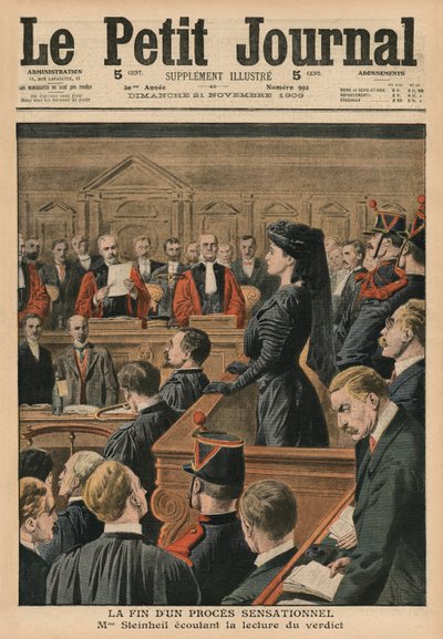 一场耸人听闻的审判结束，Marguerite Steinheil听取了判决，封面插图来自&39;Le Petit Journal&39;，补充说明，1909年11月21日 作者 French School