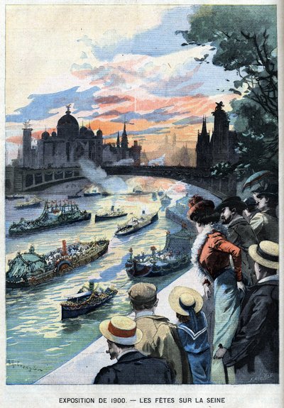 1900年世界博览会期间在巴黎的塞纳河上的盛宴--在 "Le Petitle Parisien "中。 作者 法语学校