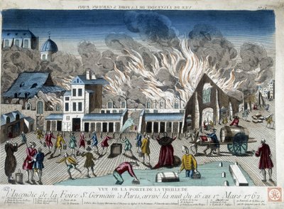 1762 年 3 月 16 日至 17 日晚上，巴黎圣日耳曼博览会的火焰 - 雕刻 作者 法语学校