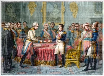 1808年9月27日至10月14日的爱尔福特会谈--拿破仑一世接见奥地利外交官、奥地利皇帝派往俄罗斯的右翼亚历山大一世（1777-1825）的特使文森特男爵--1808年9月27日在爱尔福特举行的王子大会（Napoleo 作者 法语学校