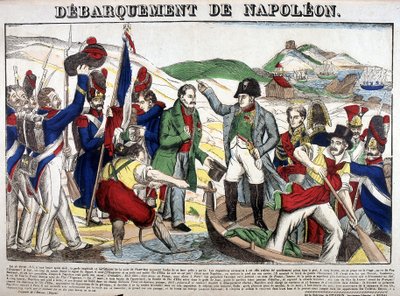 The landing in the Gulf Juan: Napoleon I returned to France on 1 March 1815 after the period of exile on the island of Elba. Picture of Epinal 作者 法语学校