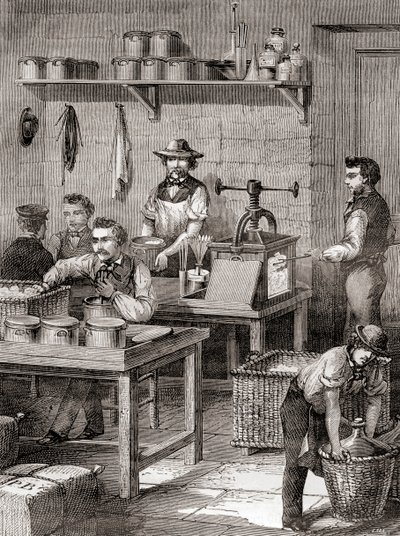 19世纪的枪棉制造，来自《科学的奇迹》，约1870年出版（雕刻）。 作者 法语学校