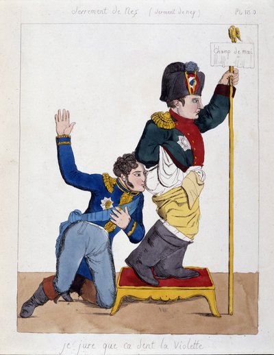 元帅米歇尔·内伊 (1769-1815) 嗅着拿破仑一世的屁股：“我发誓它闻起来像紫罗兰”，sd v.1810。 作者 French School