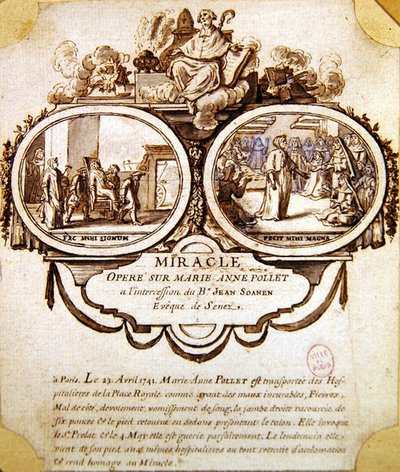 玛丽-安-波莱的奇迹，约1741年（水彩画和墨水）。 作者 法语学校
