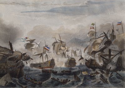 1692年Cape La Hogue的海战，由Chavanne雕刻（彩色蚀刻） 作者 法语学校