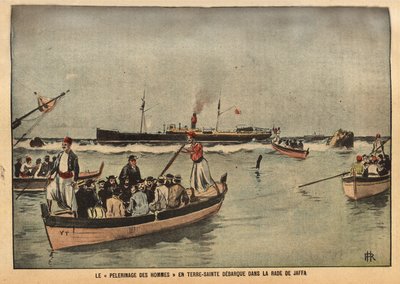 雅法圣地（以色列）的朝圣者。1901 年 9 月 8 日 "Le pelerin "杂志上的版画。塞尔瓦收藏。 作者 法语学校