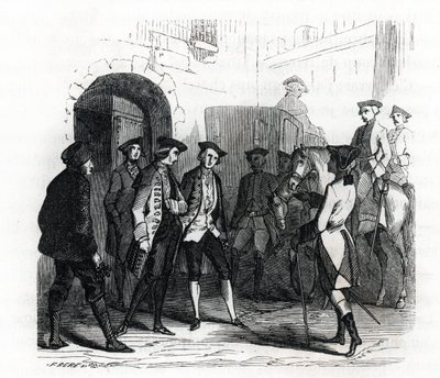 文森斯的囚犯于1784年被转移到巴士底狱监狱——（雕刻）1846年 作者 法语学校