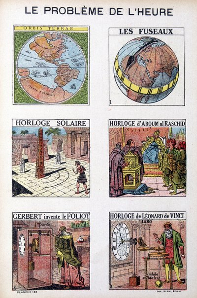 时间问题：Orbis Terrea，主轴，太阳钟，Aroum Al Racshid 的时钟，Gerbert 发明了 Foliot，Leonardo da Vinci (Leonardo da Vinci) 的时钟 - 雕刻，deb。 20世纪 作者 法语学校