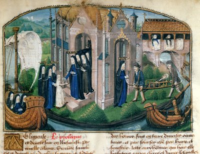接待新手并欢迎患者，来自Jean Henry的“The Dieu de Paris的生命之书”，c.1482 作者 法语学校
