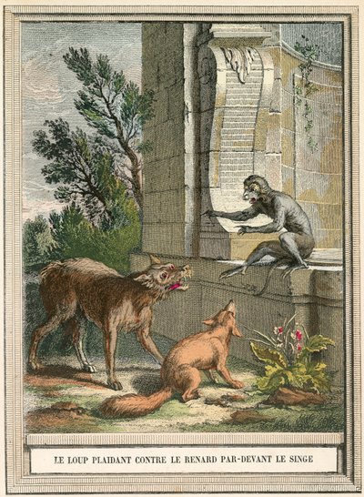 狼在猴子面前恳求狐狸 作者 French School