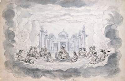 戏剧场景，17世纪晚期（笔和墨水和纸张上的wc） 作者 法语学校