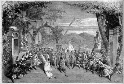 戏剧表现。兰伯特-蒂博斯特（1826-1867）、阿尔弗雷德-德拉库尔（1815-1883）和克莱尔维尔（1811-1879）创作的《法国民族舞曲》第二幕，最后一场。巴黎，百变剧院 作者 法语学校