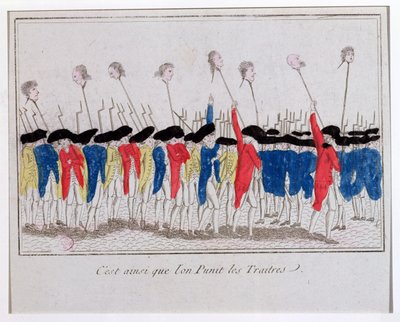 这是叛徒受到惩罚的方式，1789年带着断头台的头颅裙裤 作者 French School