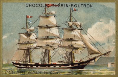 Three-masted sailing ship entering port (chromolitho) 作者 法语学校