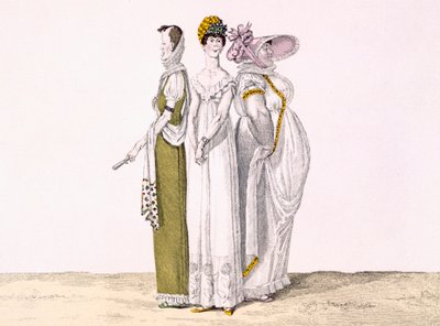 三个巴黎时尚，来自le Bon Genre的板16，第1810页（彩色雕刻） 作者 法语学校