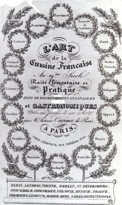 LArt de la Cuisine Francaise vol。的标题页III作者：Antonin Careme，1834年出版（印刷纸） 作者 法语学校
